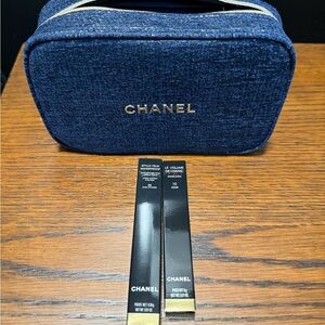 Chanel A Sight to See Blue Cosmetic Bag with Mascara and Eyeliner
